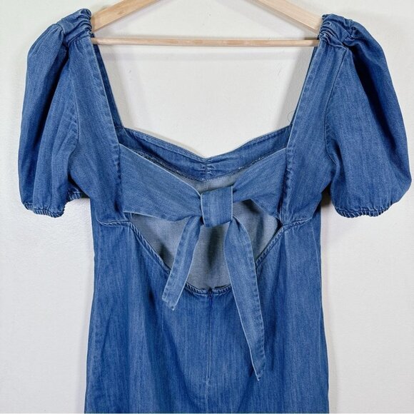 Zara  Denim Balloon Sleeve Heart Shaped Neckline Mini Dress - Picture 12 of 16